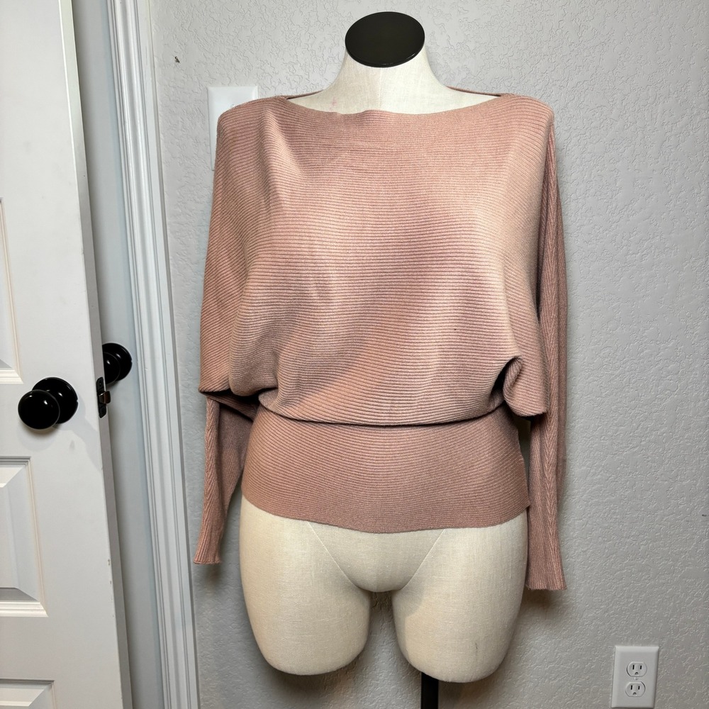 Womens Batwing Sweater Med Blush Ribbed Knit Dolman Boatneck Capsule‎ Soft Girl